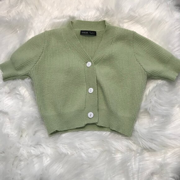 SHEIN woman's Mint Green Cropped Cardigan SIZE M - Picture 1 of 3